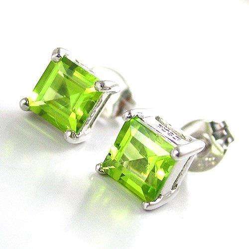 SQUARE 2ct Genuine Peridot 925 Silver Earrings Studs
