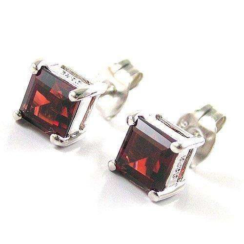 SQUARE 1.5ct Genuine Garnet Earrings Studs 925 Sterling Silver