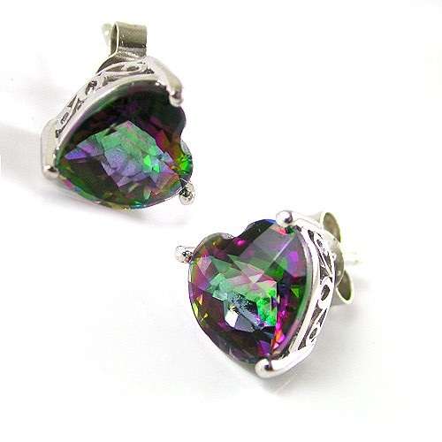 BARGAIN R10 STARTING PRICE! HEART 3.6ct Mystic Topaz Earrings Studs Sterling Silver