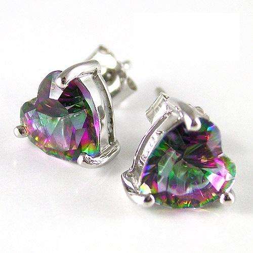LOVELY 2.9CT Mystic Topaz Heart Studs .925 Sterling Silver