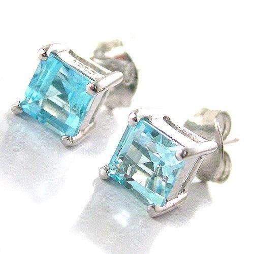 SQUARE 1.4ct Genuine Blue Topaz Earrings Studs 925