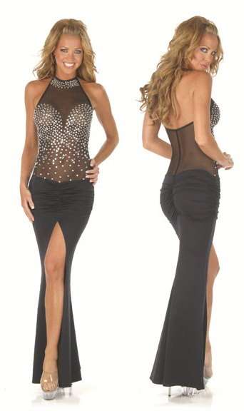 Black Long Sexy Dress with Rhinestones