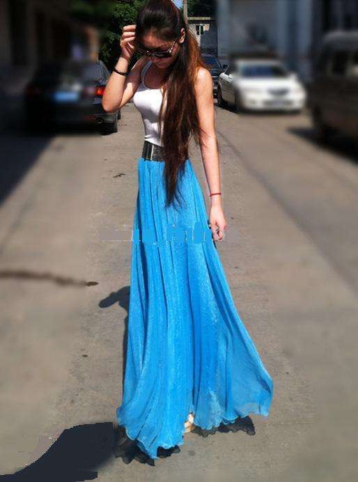 ALL SIZES   Maxi Length BLUE Chiffon Skirt -  fully lined