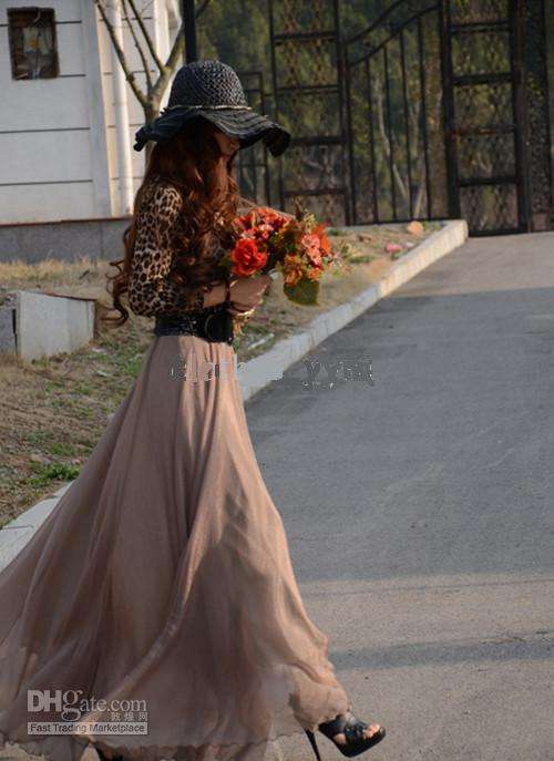 Maxi Length Chiffon Skirt - BROWN fully lined