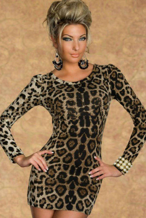 Beautiful Brown Leopard Stretch Print Top or Dress Long Sleeve
