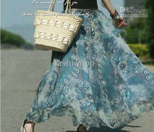 Maxi Length Chiffon Skirt or Dress - PEACOCK FEATHER PRINT fully lined