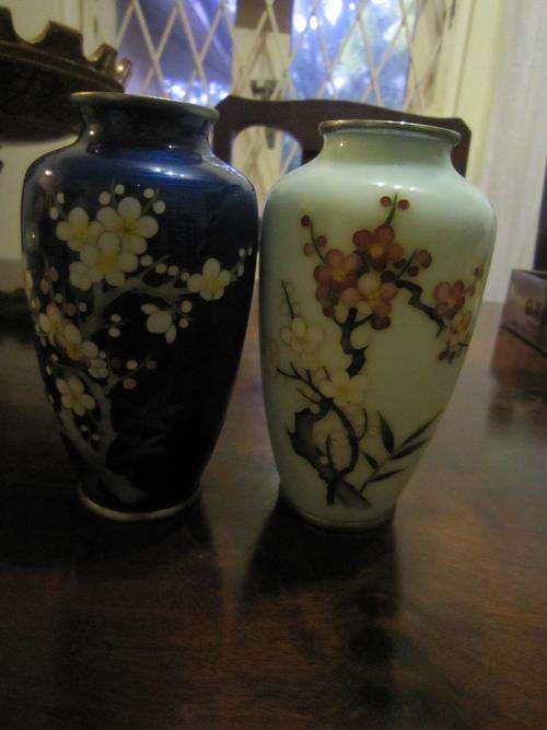 Pair of enamel vases