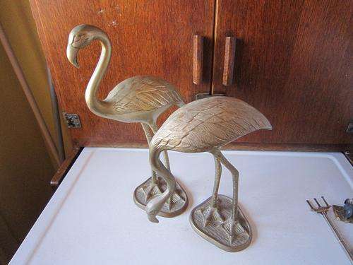 PAIR OF BRASS ORNAMENTAL FLAMINGOES