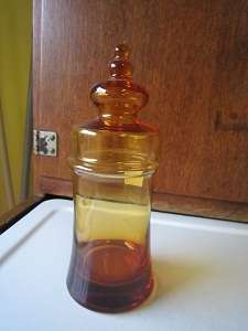 VINTAGE AMBER CYLINDRICAL JAR WITH LID
