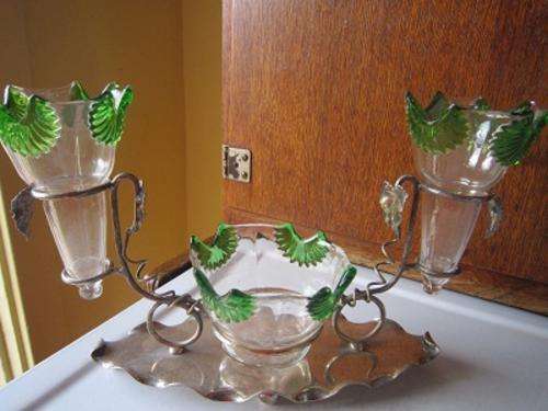 4 PIECE SILVER PLATE AND GLASS EPERN  ITEM NO 295