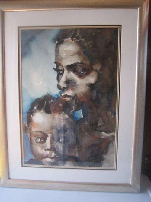 STUNNING WATERCOLOUR OF WOMAN AND CHILD   ITEM NO 341