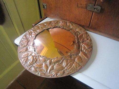 STUNNING ART NOUVEAU COPPER CONVEX GLASS MIRROR  ITEM NO 455