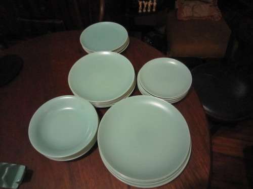"POOLE" ENGLAND AQUA AND SPECKLED GREY 30 PIECE DINNER SERVICE  ITEM  NO 2175