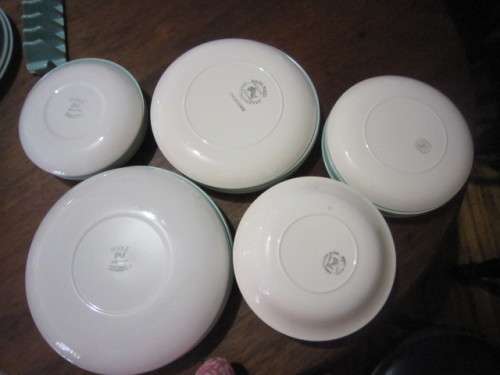"POOLE" ENGLAND AQUA AND SPECKLED GREY 30 PIECE DINNER SERVICE  ITEM  NO 2175