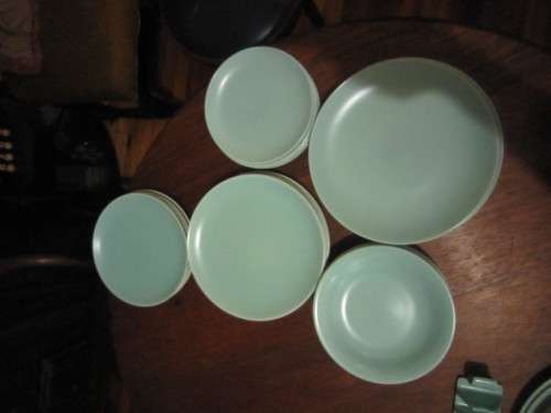 "POOLE" ENGLAND AQUA AND SPECKLED GREY 30 PIECE DINNER SERVICE  ITEM  NO 2175