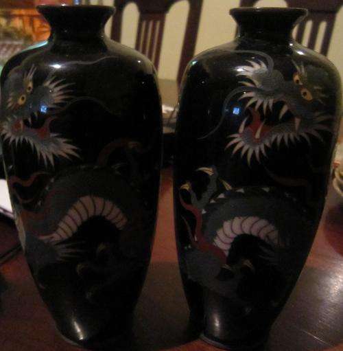 Oriental enamel cloisonne vases