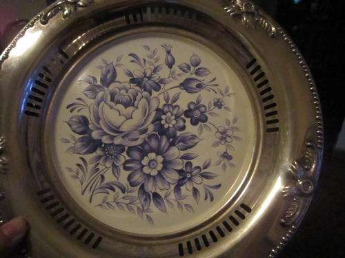 Lovely hand painted plate with silver border