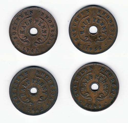 Southern Rhodesia Half Pennies 1942, 43, 44 and 52 Low Mintage