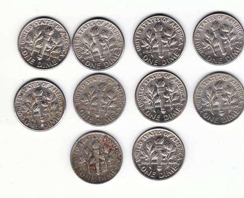 USA 10 x Mixed Dimes No Duplicates
