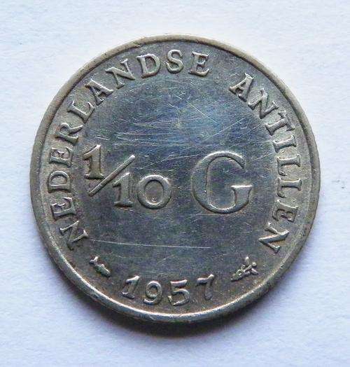 Netherlands Antilles 1957 1 Tenth Gulden .64 Silver Only 200000 Minted