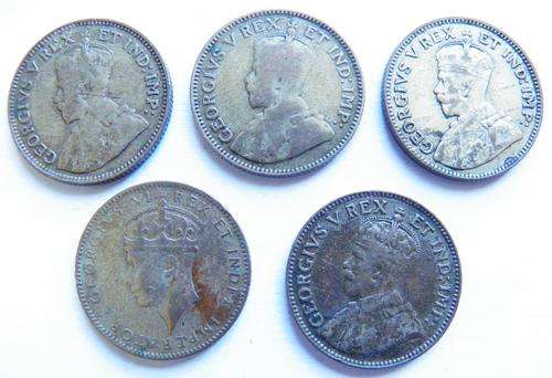 East Africa 5 x .25 Silver 50 Cent Coins