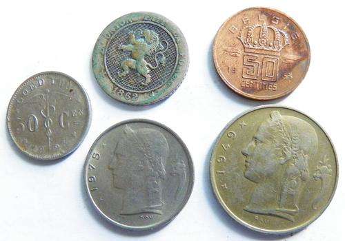 Belgiun 5 Mixed Coins Includes Worn 1862 5 Centimes