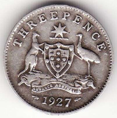 Australia 1927 3 Pence .925 Silver