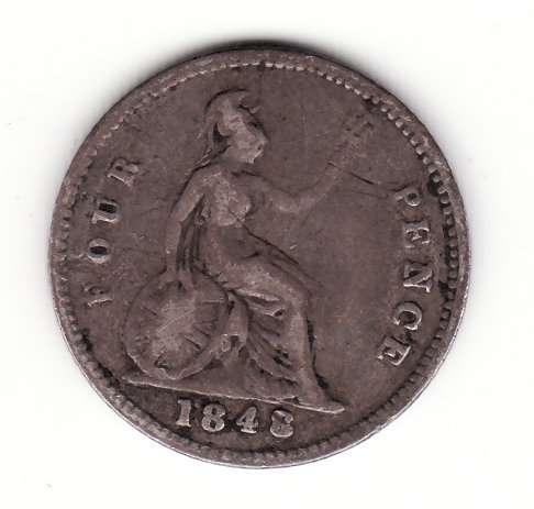 Great Britain 1848 4 Pence .925 Silver Possible Overstamp CV indicator R110 in vf