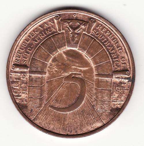 Republic of South Africa 1961 to 1966 Johannesburg 5 Years Medallion