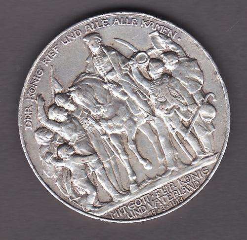 Prussia 1913 3 Mark .90 Silver