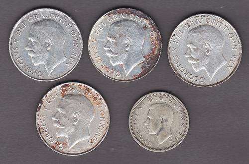Great Britain 4 x 1924 1 Shillings and 1945 6 Pence .50 Silver