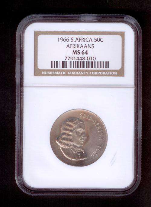 RSA NGC Graded MS64 1966 Afrikaans 50 Cent