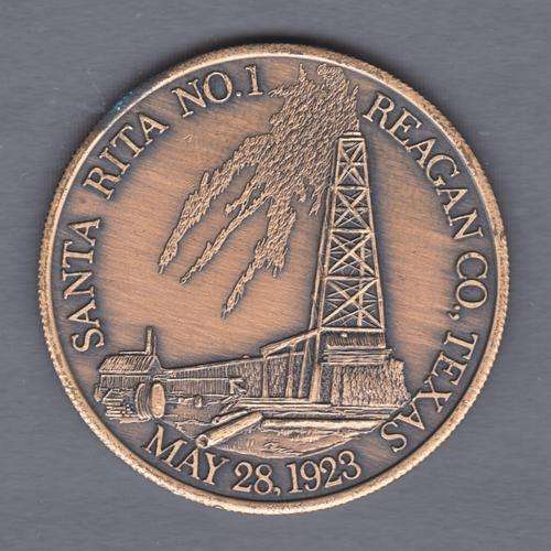 Stunning USA Santa Rita Oil Well 1923 - 1973 Copper Medallion