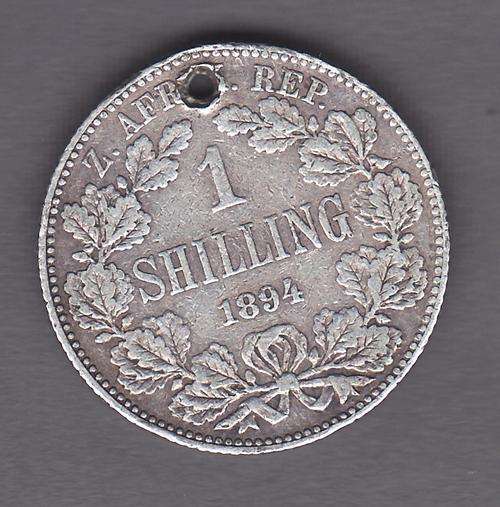 ZAR 1894 1 Shilling Holed .925 Silver Only 366 000 Minted Weight 5.57 Grams