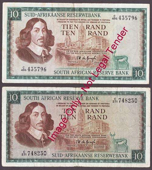 TW de Jongh 3rd Issue 1975 R10 Banknote x 2