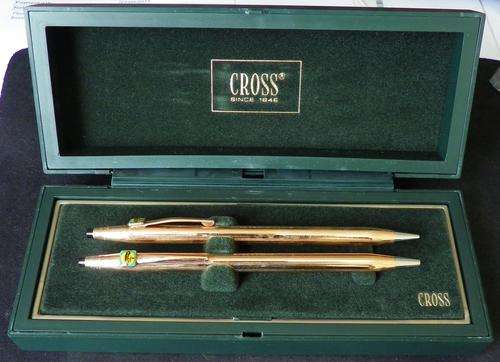 Cross Barclay's Bank 1/20th 14 KT Rolled Gold Pen and Pencil Set in Box