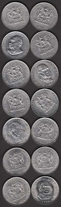 RSA 1977 to 1990 Nickel 1 Rand Coins Including More Difficult Dates To Get.