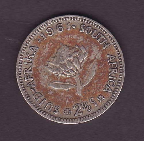 Republic of South Africa 1961 2.5 Cent Coins. 50% Silver