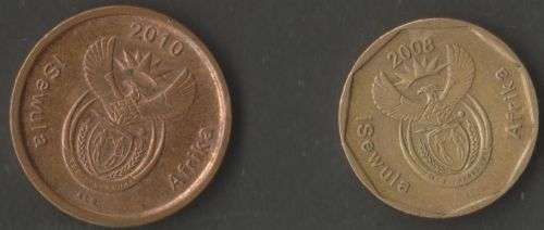 SOUTH AFRICA MINT ERRORS ROTATED DIE 5 CENTS AND 20 CENTS COINS
