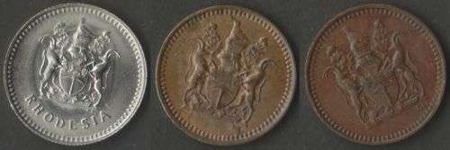RHODESIA MINT ERRORS ROTATED DIE 1/2 CENT x 2 COINS(Circulated) AND TEN CENTS COIN(UNC)
