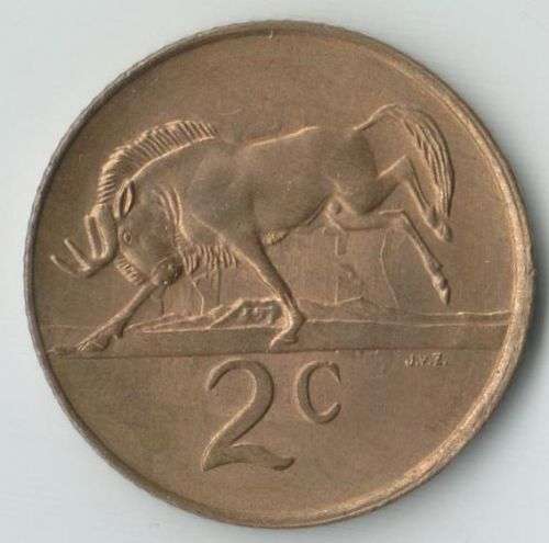 SOUTH AFRICA MINT ERROR 1990 2 CENT COIN WITH CRACKED DIE ! AND LARGER MOUNTAINS - UNC
