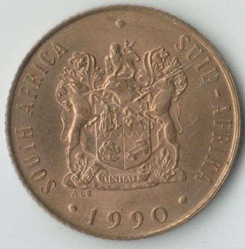 SOUTH AFRICA MINT ERROR 1990 2 CENT COIN WITH CRACKED DIE ! AND LARGER MOUNTAINS - UNC