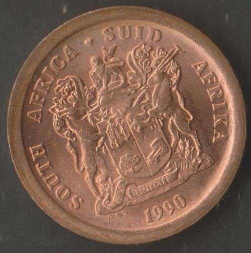 SOUTH AFRICA MINT ERROR 1990 5 CENT COINS x 2 WITH CRACKED DIE, EXTRA THICK LEG &ROTATED DIE- UNC