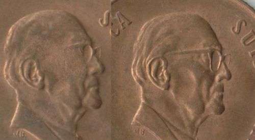 SOUTH AFRICA MINT ERROR 1976 2 CENTS x 2 WEAK STRIKE - PART MISSING GLASSES, CHEEK BONE&HAIRLINES