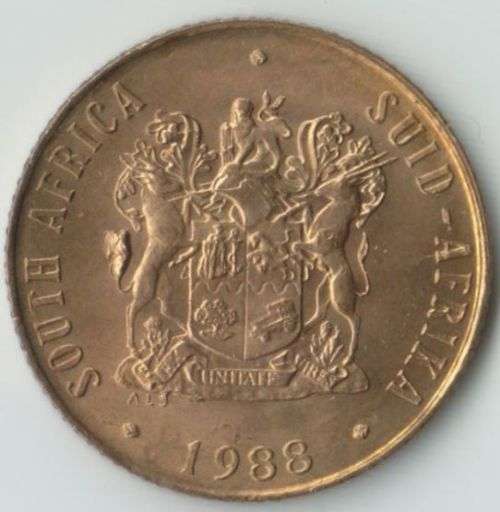 SOUTH AFRICA MINT ERROR 1988 2 CENT COIN WITH "EXTRA BUSHY TAIL " - UNC