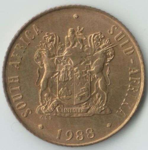 SOUTH AFRICA MINT ERROR 1988 2 CENT COIN WITH "EXTRA BUSHY TAIL " - UNC