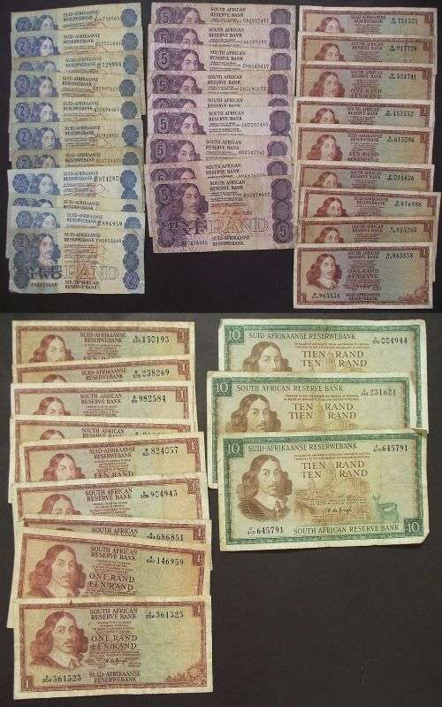LOT OF SOUTH AFRICA BANKNOTES G DE KOCK, TW DE JONGH C STALS