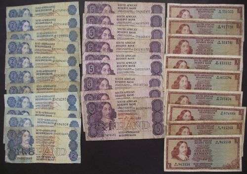 LOT OF SOUTH AFRICA BANKNOTES G DE KOCK, TW DE JONGH C STALS