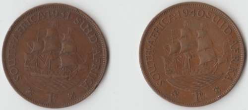 1931 UNION SOUTH AFRICA PENNY WEAK STRIKE OF "I" In GEORGIVS 1940 PENNY "MISSING STAR AFTER DATE"