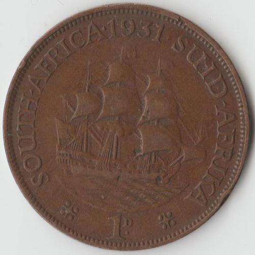 1931 UNION SOUTH AFRICA PENNY WEAK STRIKE OF "I" In GEORGIVS 1940 PENNY "MISSING STAR AFTER DATE"